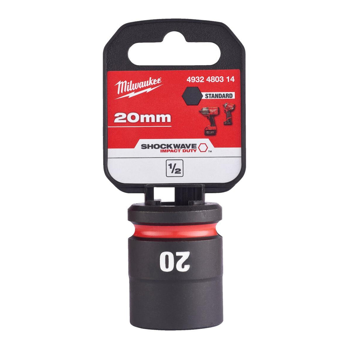 Milwaukee Shockwave Impact Socket 1/2" Drive 20mm Standard 4932480314 - SOCKETS - SINGLE, NOT SETS - Beattys of Loughrea
