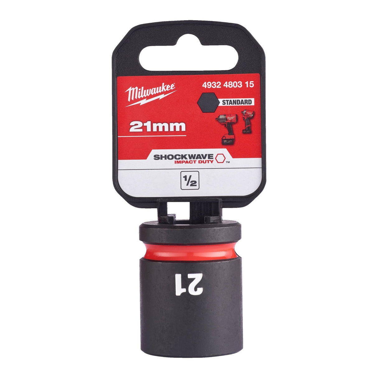 Milwaukee Shockwave Impact Socket 1/2" Drive 21mm Standard 4932480315 - SOCKETS - SINGLE, NOT SETS - Beattys of Loughrea