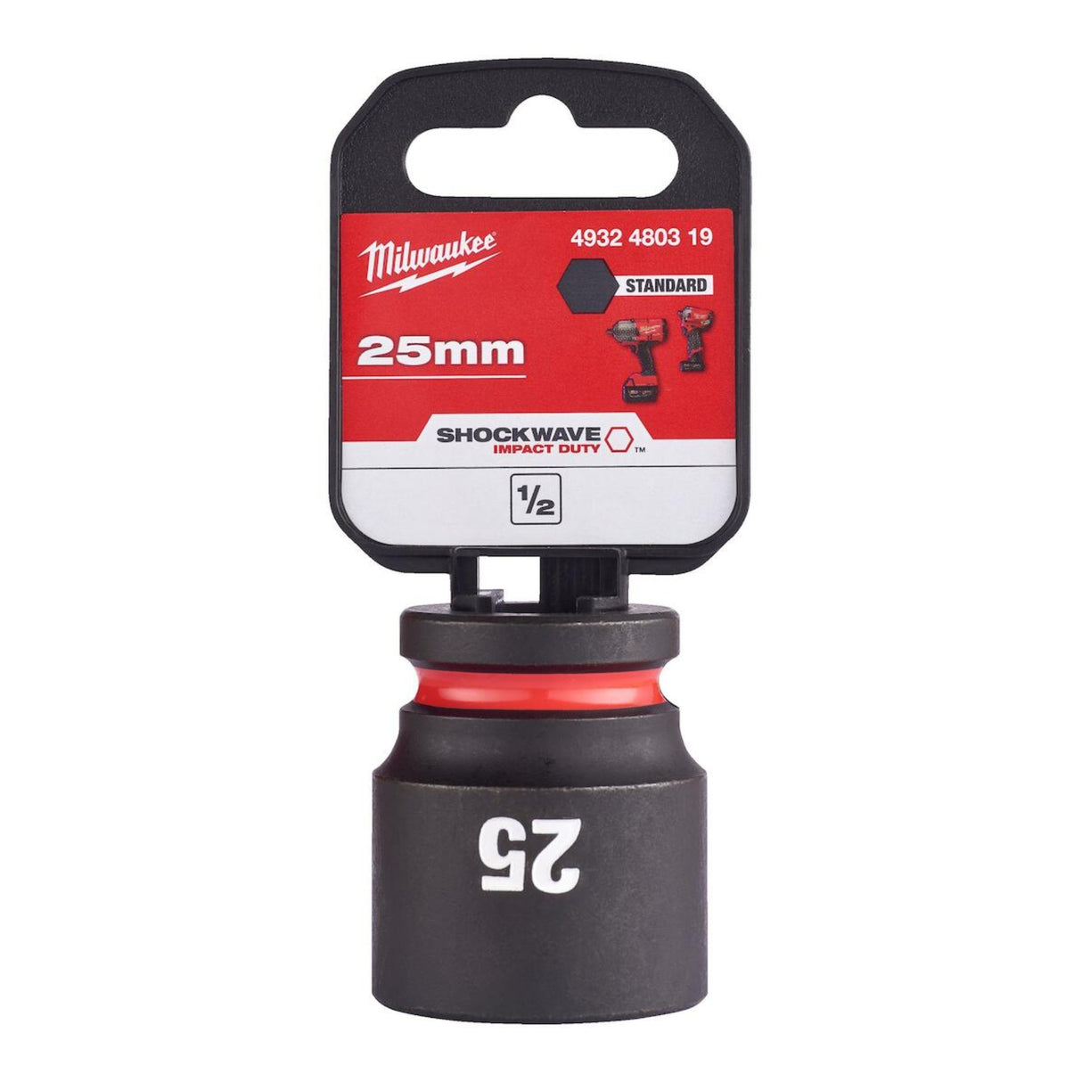 Milwaukee Shockwave Impact Socket 1/2" Drive 25mm Standard 4932480319 - SOCKETS - SINGLE, NOT SETS - Beattys of Loughrea