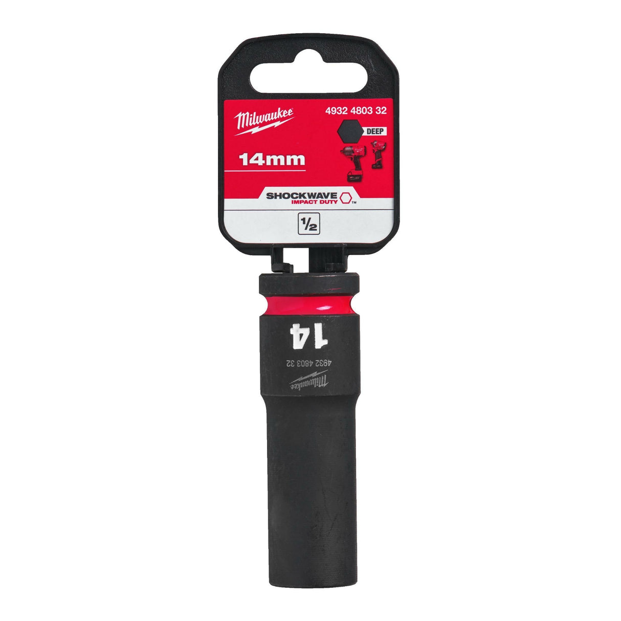 Milwaukee Shockwave Impact Socket 1/2" Drive 14mm Deep 4932480332 - SOCKETS - SINGLE, NOT SETS - Beattys of Loughrea