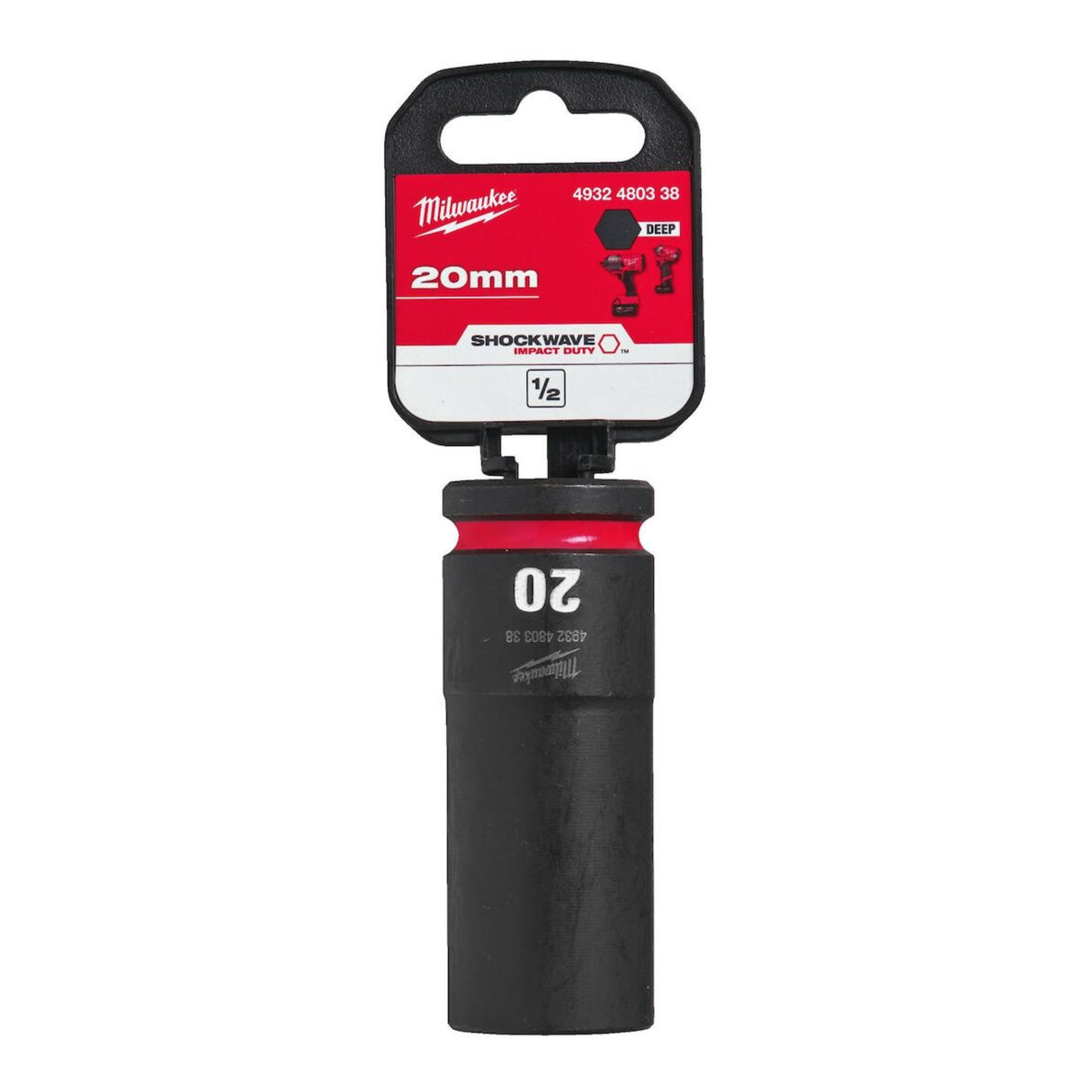 Milwaukee Shockwave Impact Socket 1/2" Drive 20mm Deep 4932480338 - TOOL SETS/ SOCKET SETS - Beattys of Loughrea