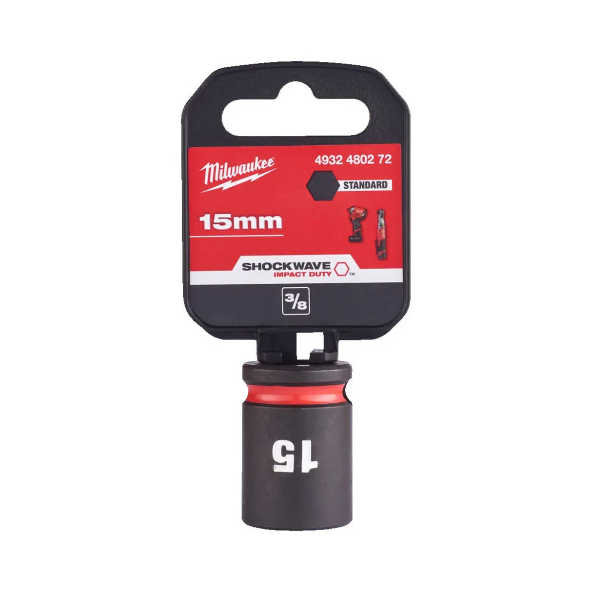 Milwaukee Shockwave Impact Socket 3/8" Drive 15mm Standard 4932480272 - TOOL SETS/ SOCKET SETS - Beattys of Loughrea
