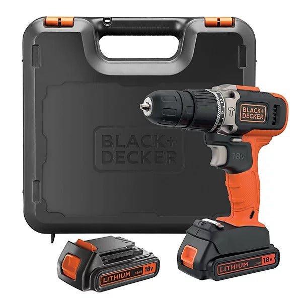 Black+Decker 18V Li - ion Brushed Cordless Combi drill (2 x 1.5Ah) - BCD003C2K - DRILLS - Beattys of Loughrea