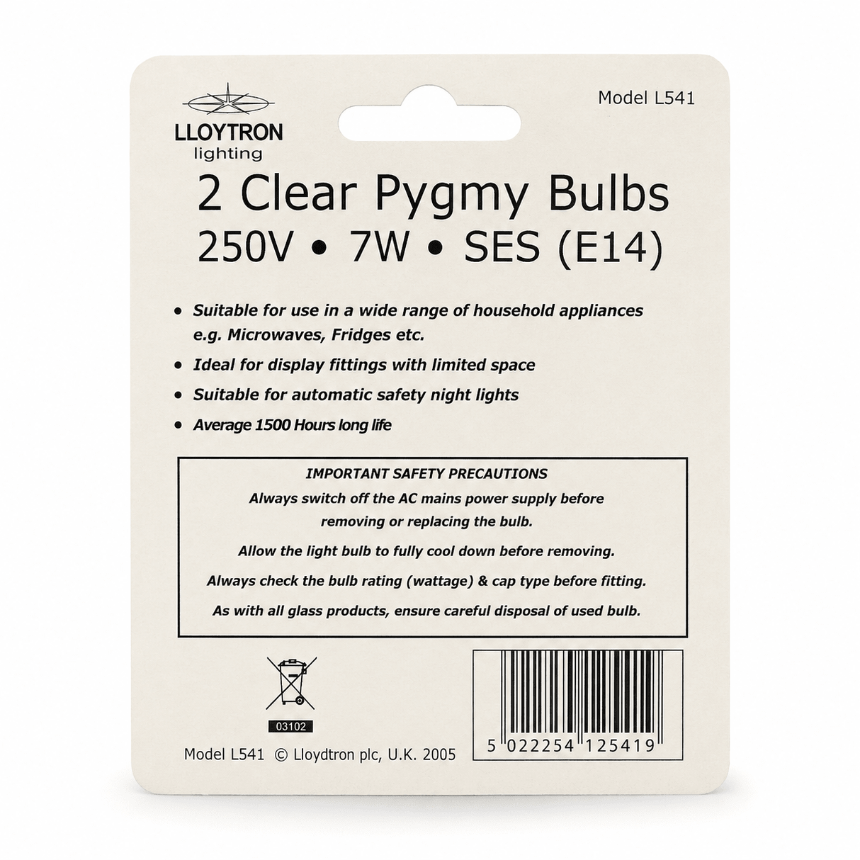 Lloytron 7W Clear Pygmy Bulbs - Pack of 2 - LIGHT BULBS - Beattys of Loughrea