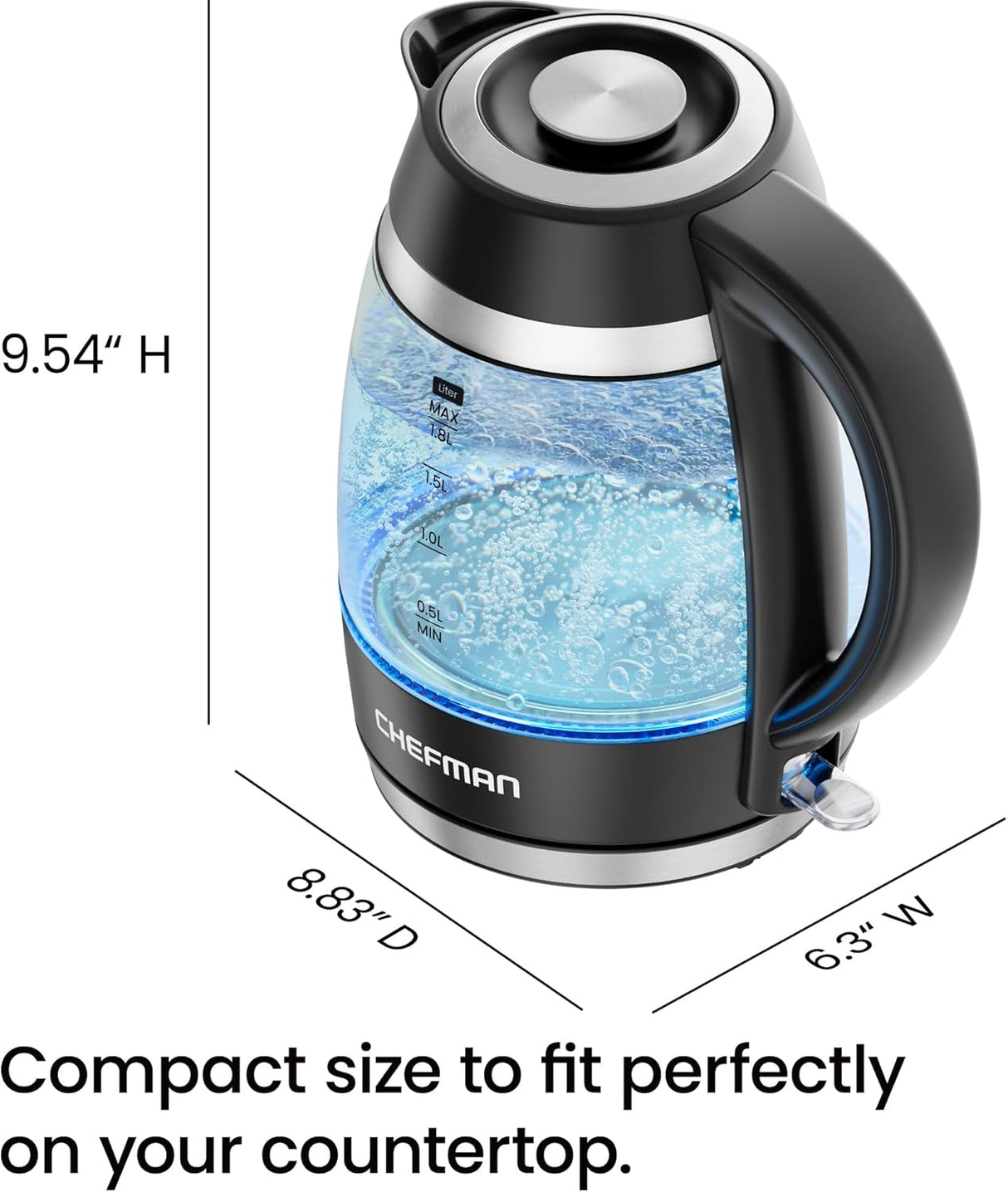 Chefman Fast - Boil 1.8L Electric Glass Kettle | RJ11 - 18 - CTI - UK - KETTLES - Beattys of Loughrea