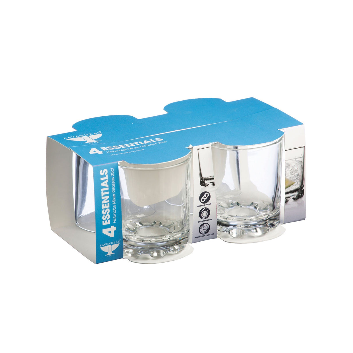 Ravenhead Essentials Hobnobs Sleeve Of 4 Mixers 25cl - DRINKING GLASSES - Beattys of Loughrea