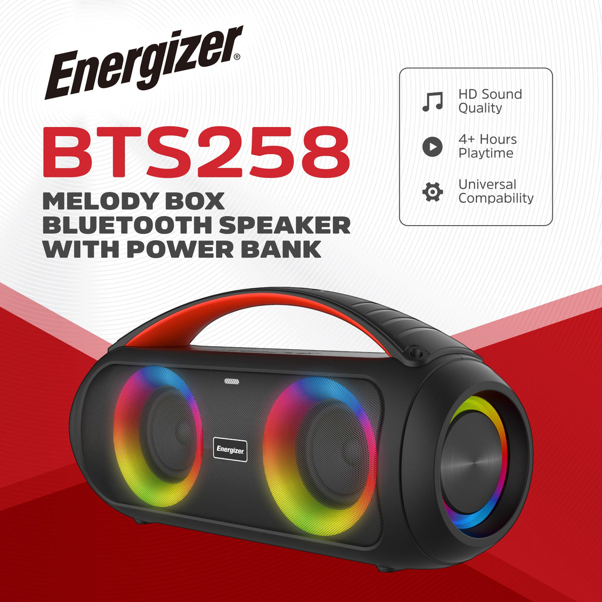 Energizer Portable Bluetooth Party Speaker with RGB lighting with mic | BTS258 - SPEAKERS HIFI MP3 PC - Beattys of Loughrea