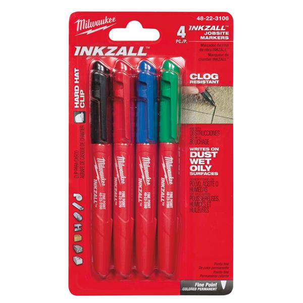 Milwaukee INKZALL Fine Point Marker Set 4pc 48-22-3106 - Beattys of Loughrea | www.beattys.ie
