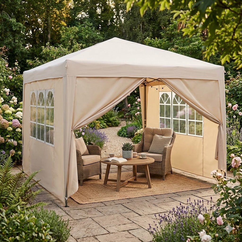 Pop Up Gazebo with 3 Sidewalls - 3M x 3M - GAZEBO CANVAS & METAL - Beattys of Loughrea