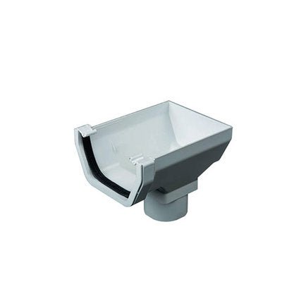 Gutter White Sq Stopend Drop Outlet 112Mm Ros2 - PVC GUTTER DOWNPIE WHITE - Beattys of Loughrea