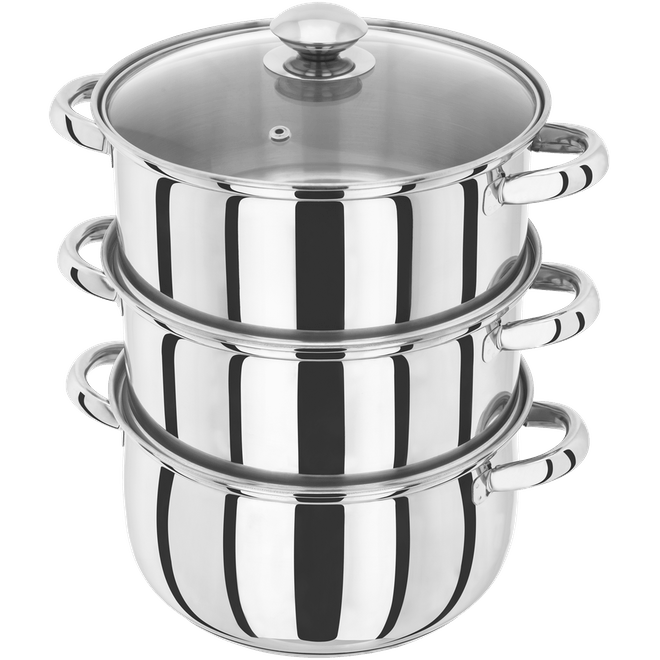 Judge Essentials, 22cm 3 Tier Glass Lid Steamer Set - COOKWARE - S/STEEL - Beattys of Loughrea