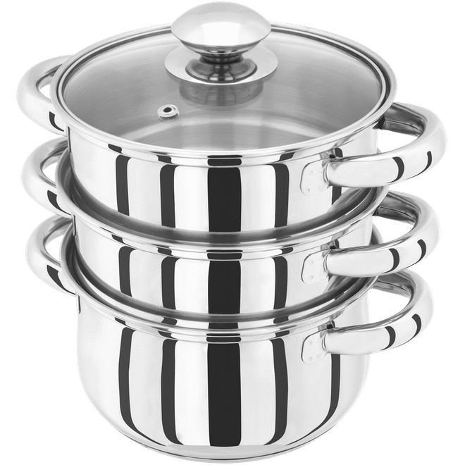 Judge Essentials, 16cm 3 Tier Glass Lid Steamer Set - COOKWARE - S/STEEL - Beattys of Loughrea