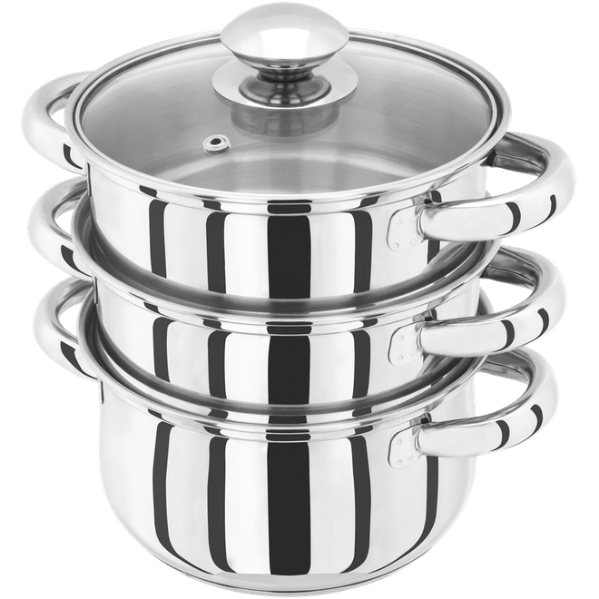Judge Essentials, 16cm 3 Tier Glass Lid Steamer Set - COOKWARE - S/STEEL - Beattys of Loughrea