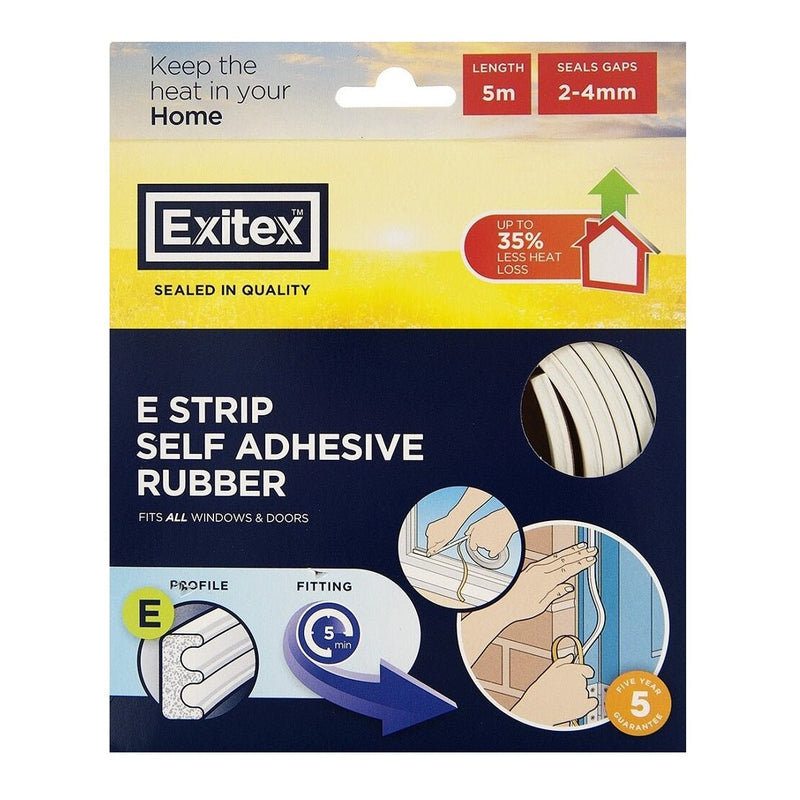 Exitex Rubber E Strip White 5m Draught Excluder - DRAUGHT EXCLUDERS - Beattys of Loughrea