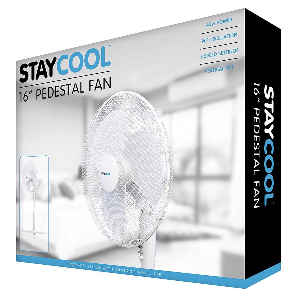 Stay Cool 16 inch White Pedestal Cooling Fan - FANS - Beattys of Loughrea