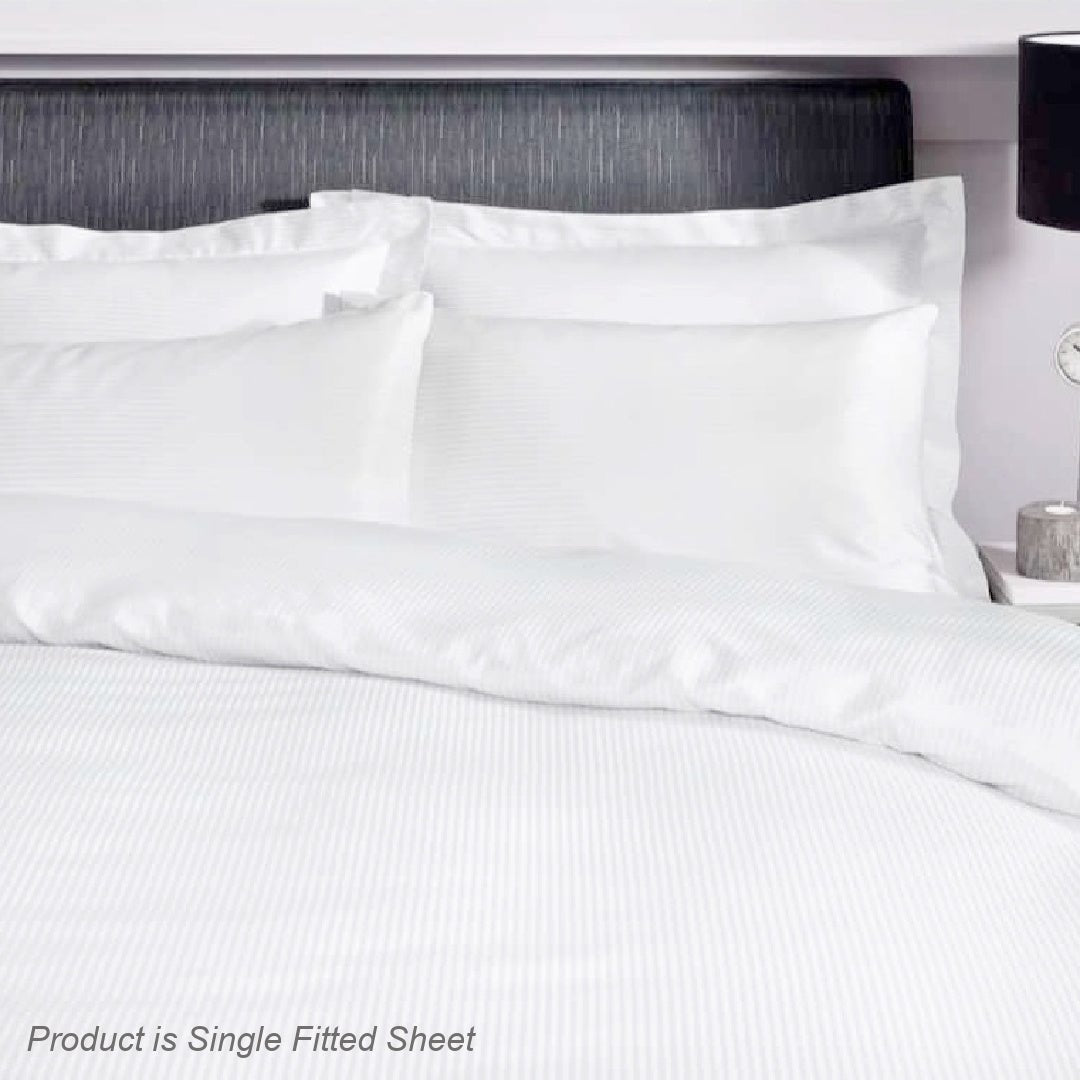 Catherine Lansfield Satin Stripe 300 TC Single Fitted Sheet White - SHEETS/VALANCE/MATTRESS COVER - Beattys of Loughrea
