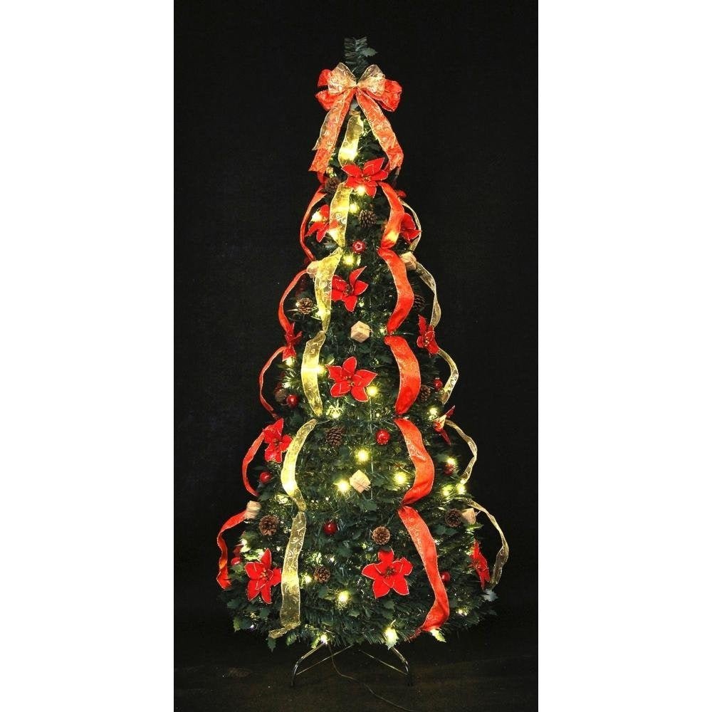 Pre-Lit Pop-Up Decorated (Red/Natural) Tree w/150 LEDs - 6ft - XMAS TREE PRELIT & POPUP - Beattys of Loughrea