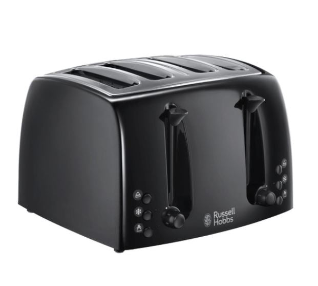 Russell Hobbs Textures Black 4 Slice Toaster | 21651 - TOASTERS - Beattys of Loughrea