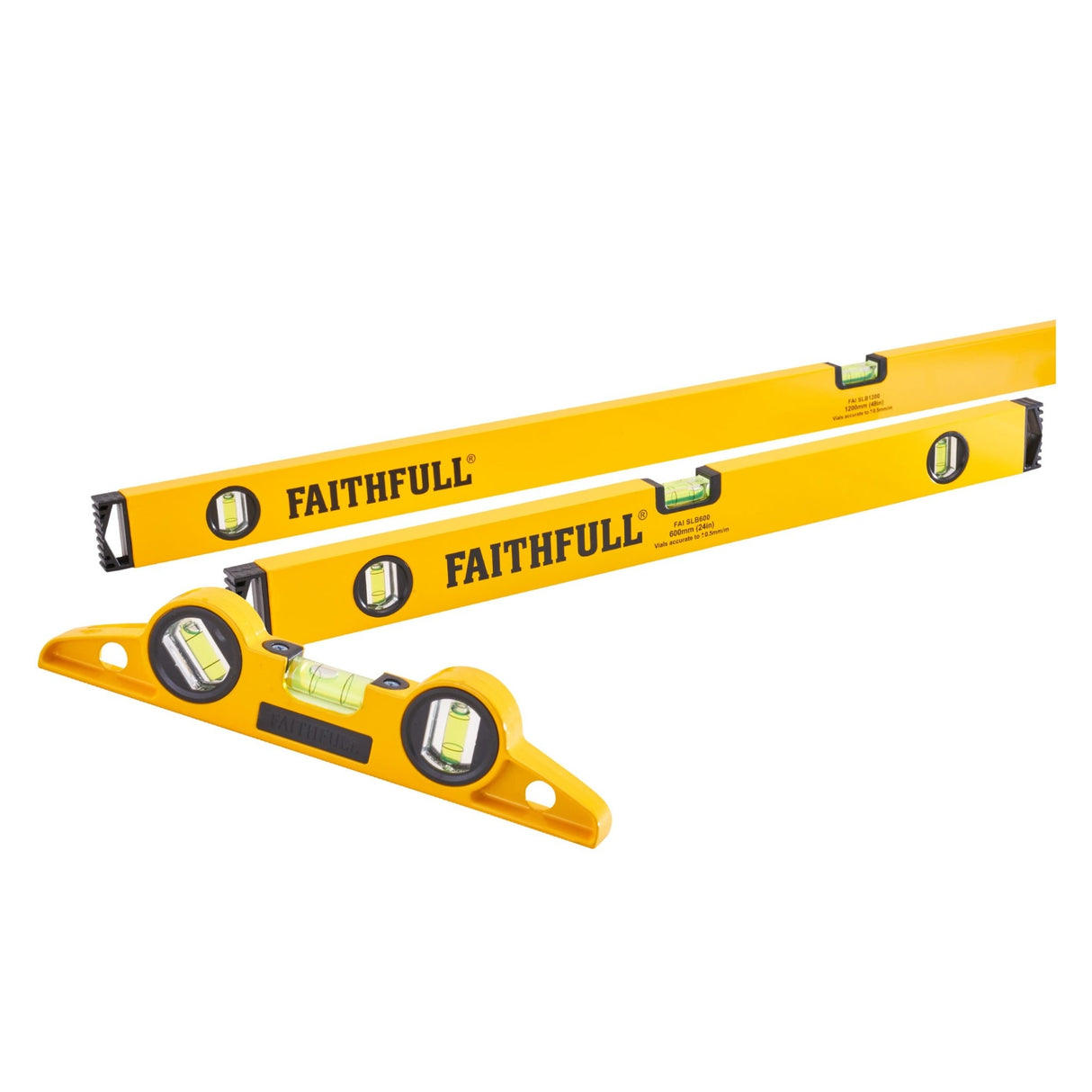 Faithfull 3 Piece Level Set (120cm, 60cm & 24cm Torpedo) - HAND LEVELS - Beattys of Loughrea