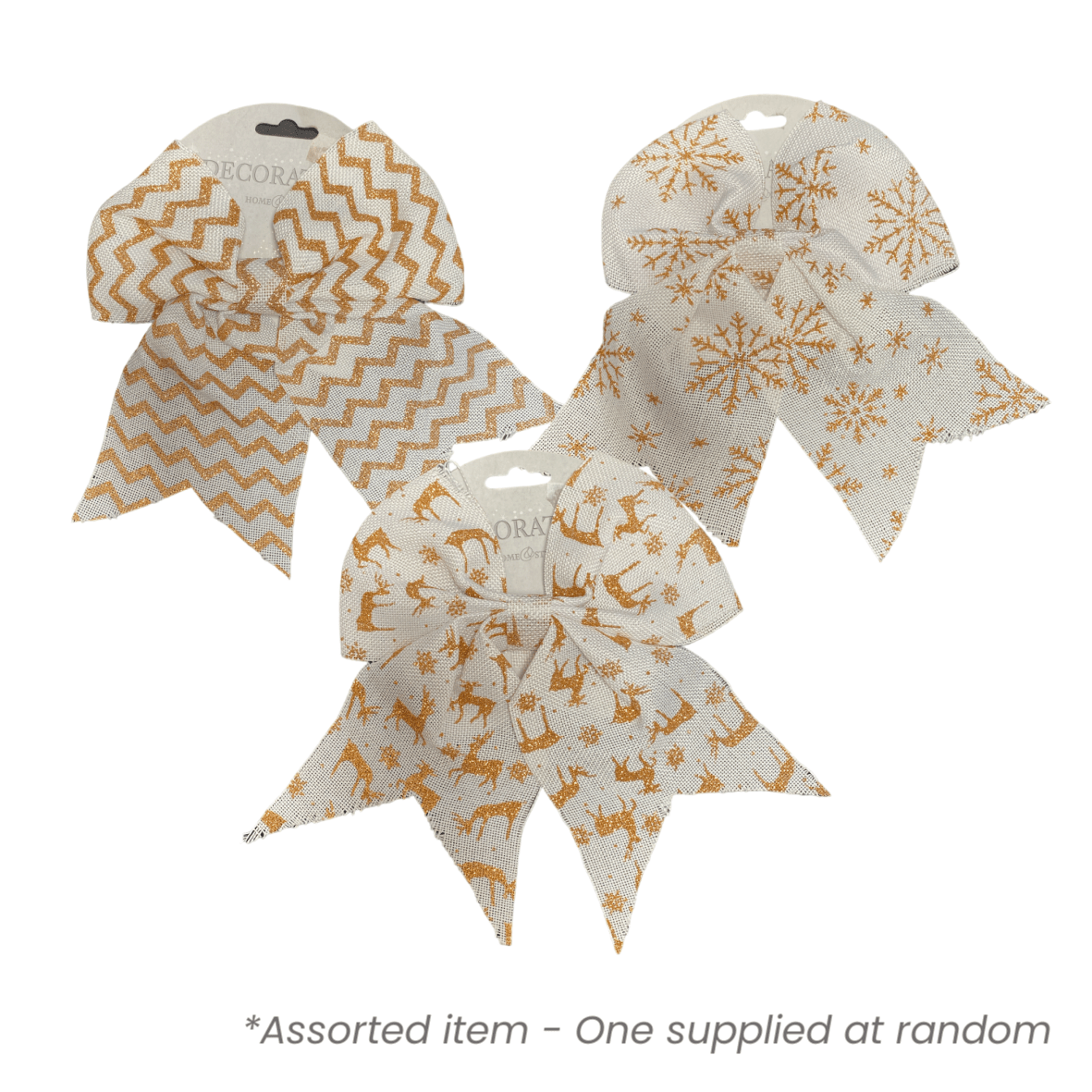 24cm White & Gold Jute Bow* - XMAS DECORATIONS - Beattys of Loughrea