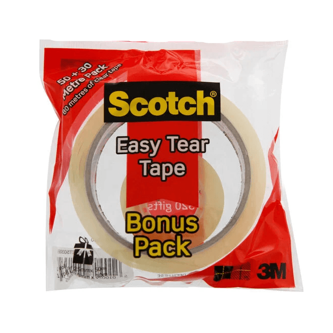 3M SCOTCH TAPE EASY TEAR BONUS 50M ROLL + 30M ROLL 2PK EASY72 SELLOTAPE - MASKING TP/CONTACT/DC FLR - Beattys of Loughrea