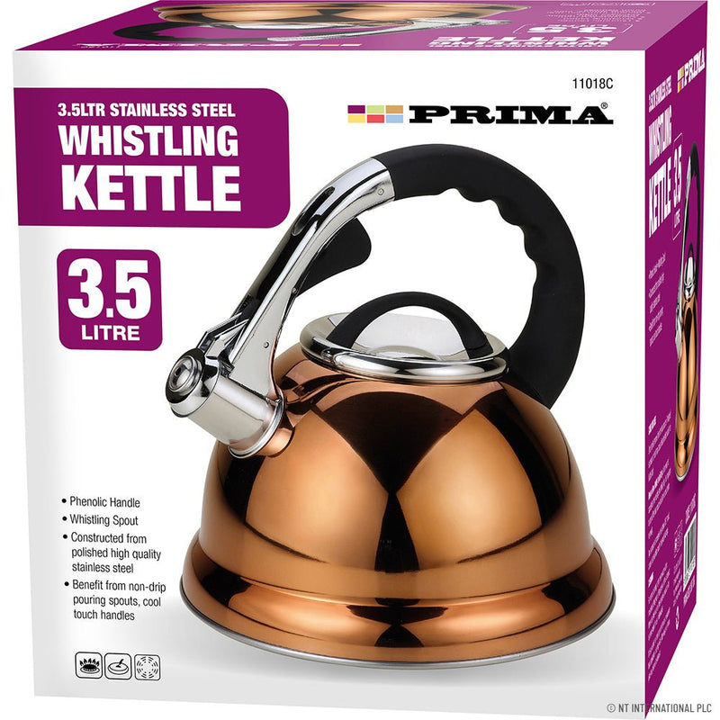 Stainless Steel Whistling Kettle Gold Colour 3.5L - S/STEEL KETTLES - Beattys of Loughrea