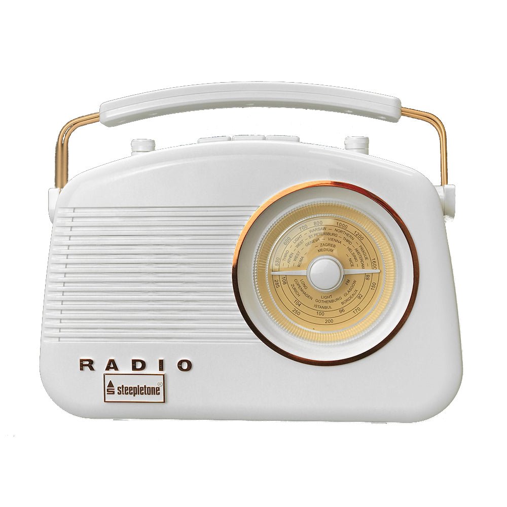Steepletone Brighton Retro Radio White & Copper - AM/FM RADIO - Beattys of Loughrea