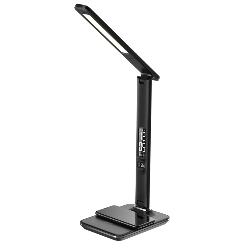 Groove-e LED Desk Lamp with Wireless Charging Pad & Clock Black - DESK/READING LAMPS - Beattys of Loughrea
