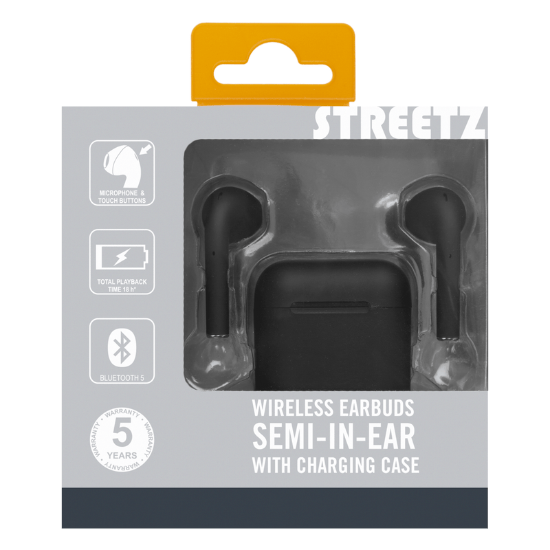Streetz True Wireless Stereo Earbuds with Charging Case - Black - HEADPHONES / EARPHONES/ MICROPHONE - Beattys of Loughrea
