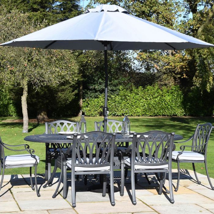 Florence 6 Seater Cast Alum Oval Set - Antique Grey - METAL GDN FURN SET 4+ SEATS - Beattys of Loughrea