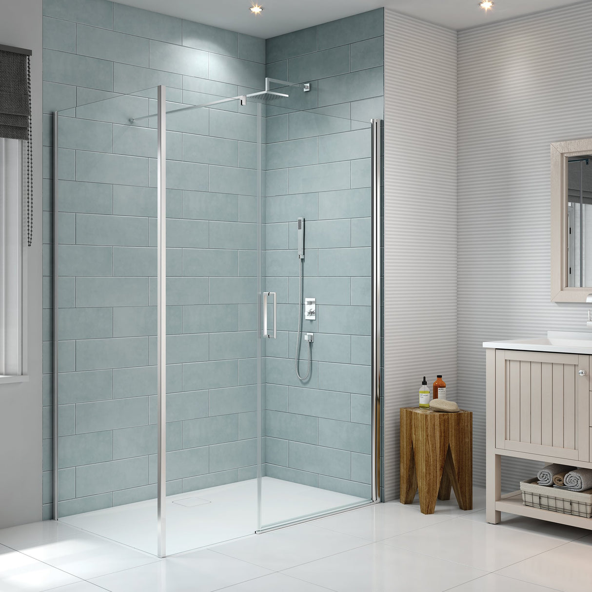 Merlyn 8 Series Frameless Pivot Door & Inline Side Panel 900mm - SHOWER DOORS - Beattys of Loughrea