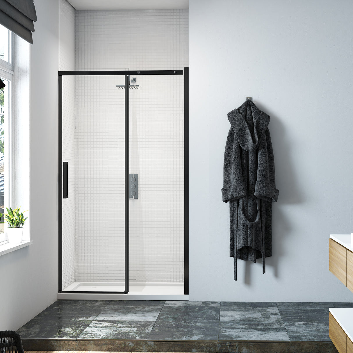 Merlyn Black Sliding Door 1400mm - SHOWER DOORS - Beattys of Loughrea