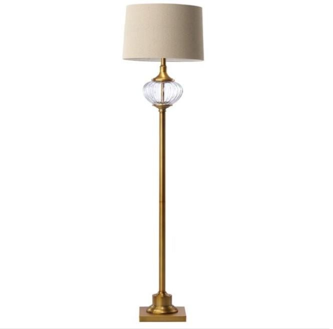 Casa Classic Matt Aged Gold Floor Lamp & Natural Linen Shade - STANDARD/FLOOR LAMPS - Beattys of Loughrea