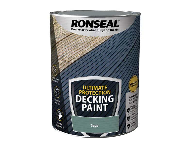 Ronseal Ultimate Protection Decking Paint Sage 5 Litre - VARNISHES / WOODCARE - Beattys of Loughrea