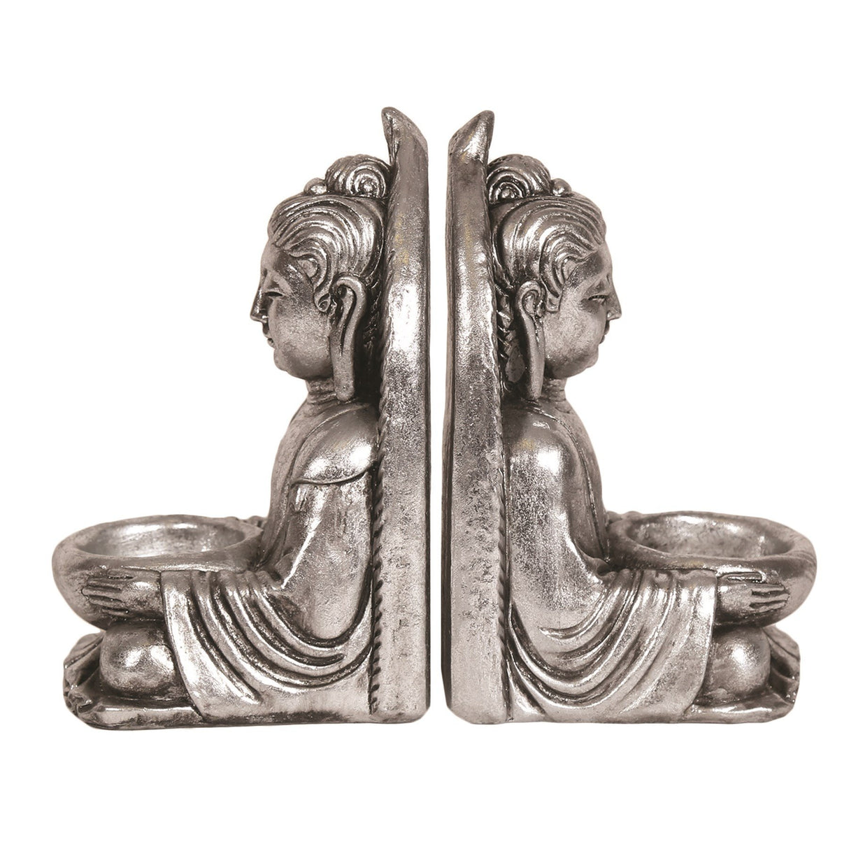 Silver Buddha Bookends 16.5cm - ORNAMENTS - Beattys of Loughrea