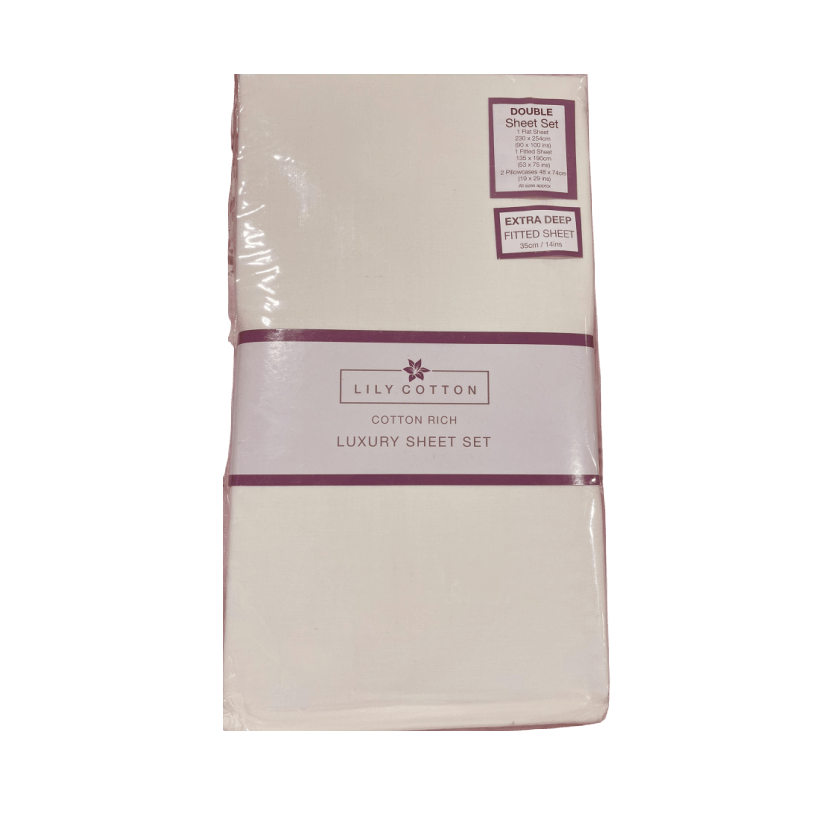 Lily Cotton Luxury Sheet Set Ivory Double - SHEETS/VALANCE/MATTRESS COVER - Beattys of Loughrea