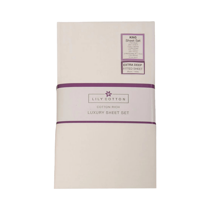 Lily Cotton Luxury Sheet Set Ivory Kingsize - SHEETS/VALANCE/MATTRESS COVER - Beattys of Loughrea