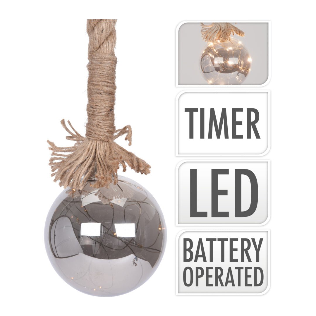 Glass Rope Bauble with 10 LED Lights - XMAS ROOM DECORATION LARGE AND LIGHT UP - Beattys of Loughrea