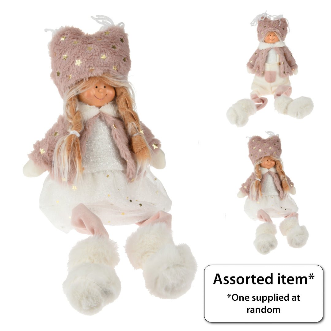 Boy/Girl Sitting 50cm White/Blush Pink - XMAS SOFT DECOS - Beattys of Loughrea