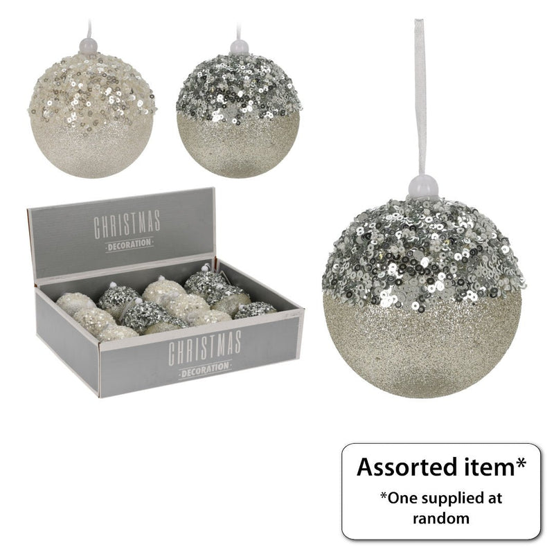 Bauble with Sequins 80mm - XMAS HANGING DECOS - Beattys of Loughrea