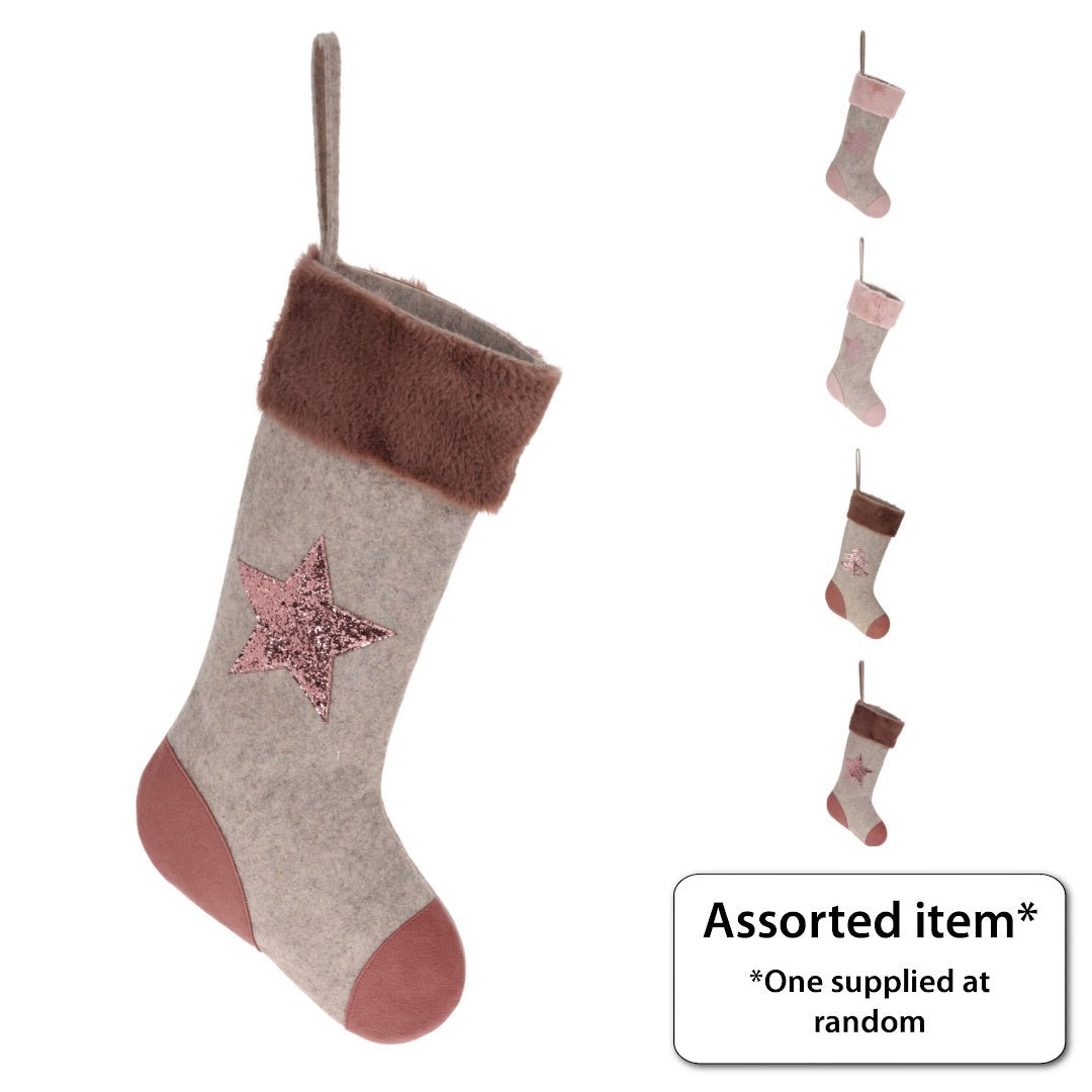 Xmas Stocking 44cm Pink - XMAS HANGING DECOS - Beattys of Loughrea