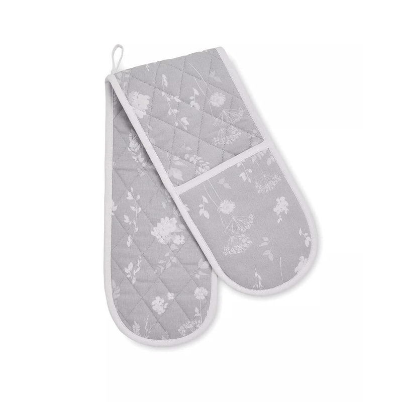 Catherine Lansfield Meadowsweet Double Oven Glove White/Grey - APRON/GLOVE/TEXTILE - Beattys of Loughrea