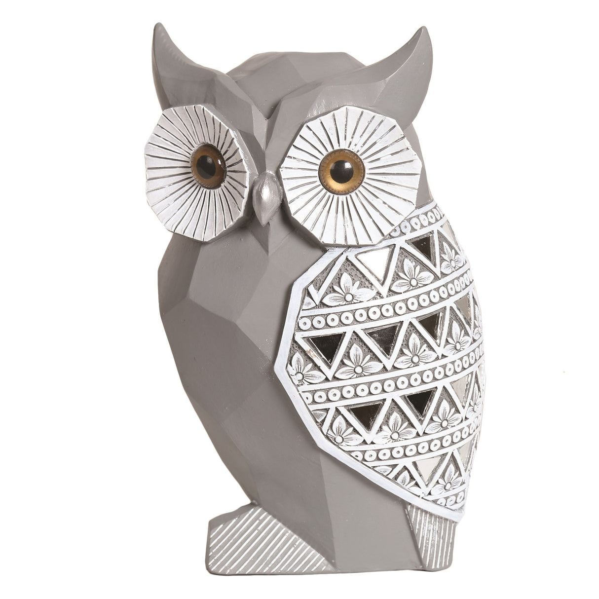 Geo Owl Grey 20.5cm - ORNAMENTS - Beattys of Loughrea