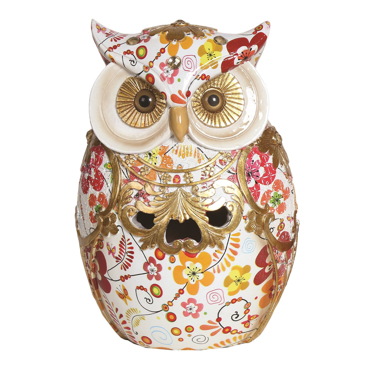 Oriental Floral Gold Owl 19.5cm - ORNAMENTS - Beattys of Loughrea