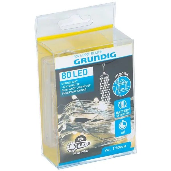 Grundig 80 LED Battery Light String 110cm - XMAS BATTERY OPERATED LIGHTS - Beattys of Loughrea
