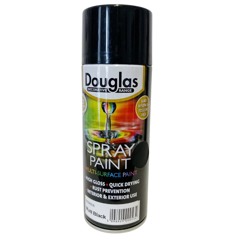 Douglas Spray Paint - Matt Black 400ml - METAL PAINTS - Beattys of Loughrea