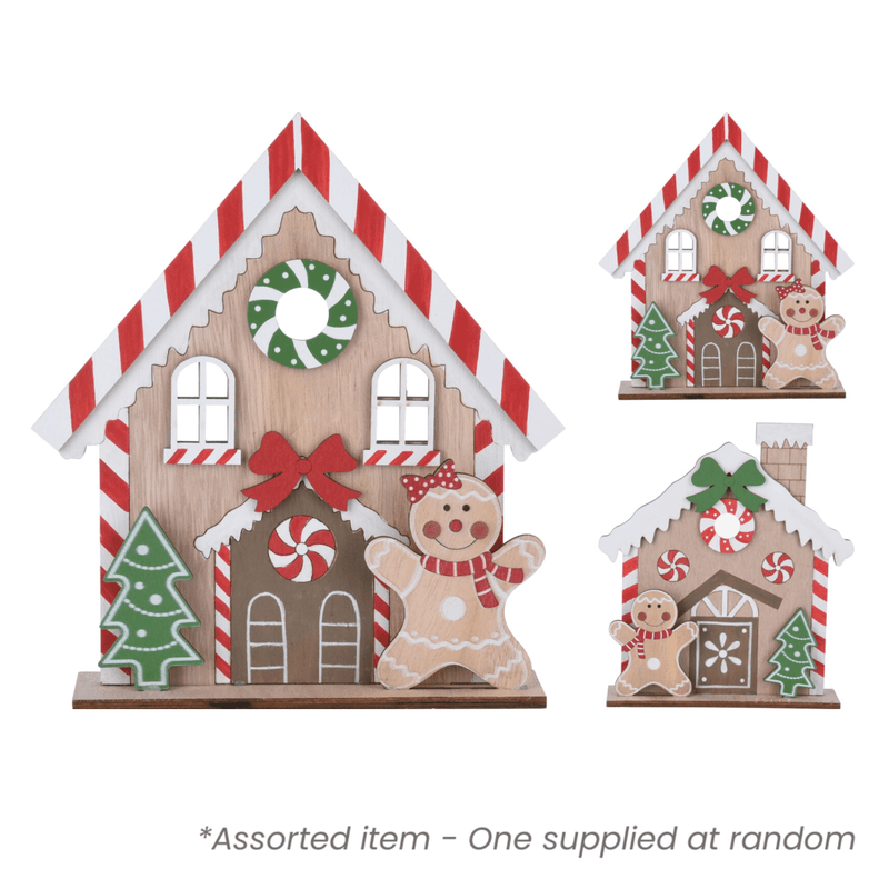 Wooden Gingerbread House Decoration 20cm* - XMAS ROOM DECORATION LARGE AND LIGHT UP - Beattys of Loughrea