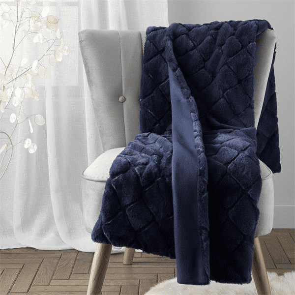 Catherine Lansfield Cosy Diamond Throw in Navy 130 x 170cm - THROWS/BLANKETS - Beattys of Loughrea