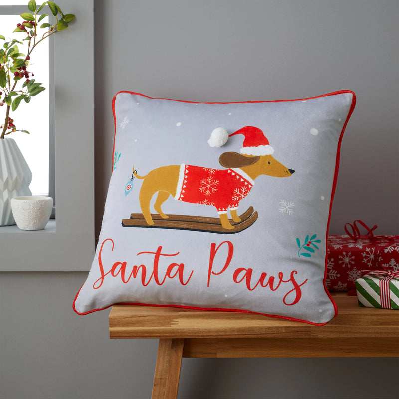 Catherine Lansfield Christmas Santa Paws Cushion 43 x 43cm - CUSHIONS/COVERS - Beattys of Loughrea