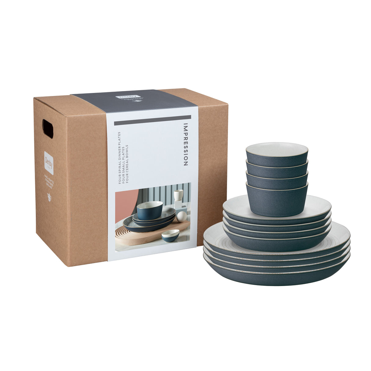 Denby Impression Charcoal Blue 12Pc Dinner Set - TABLEWARE SETS - GENERAL - Beattys of Loughrea